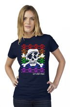 Load image into Gallery viewer, LET LOVE RULE Pride skull tultex womens t shirt