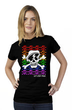 Load image into Gallery viewer, LET LOVE RULE Pride skull tultex womens t shirt