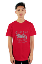 Load image into Gallery viewer, Clash City Racing Vintage Motorcycle silver print tultex mens t shirt