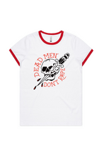 Load image into Gallery viewer, Dead Men DMDR Red WOMENS MAPLE RINGER TEE