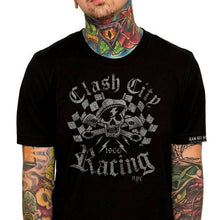 Load image into Gallery viewer, Clash City Racing Skull N Flags gildan mens tshirt