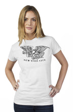 Load image into Gallery viewer, Clash City Tattoo Eagle black on white tultex womens t shirt