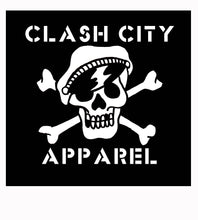 Load image into Gallery viewer, Clash City Tattoo Skull & Dagger blue on black tultex mens t shirt