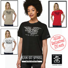 Load image into Gallery viewer, Clash City Tattoo eagle white on black tultex womens t shirt