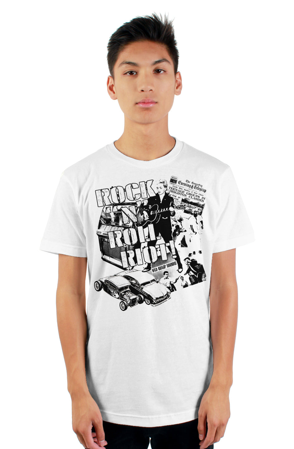 Rock N Roll Riot!! Men's white tultex mens t shirt