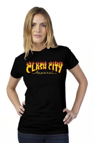 Clash City Apparel Flaming logo tultex womens t shirt