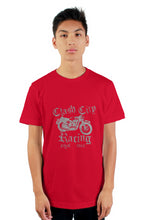 Load image into Gallery viewer, Clash City Racing Vintage Motorcycle silver print tultex mens t shirt
