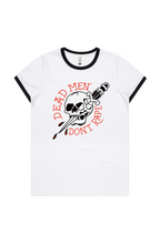 Load image into Gallery viewer, Dead Men DMDR Red WOMENS MAPLE RINGER TEE
