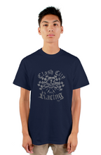 Load image into Gallery viewer, Clash City Racing Skull N Flags gildan mens tshirt
