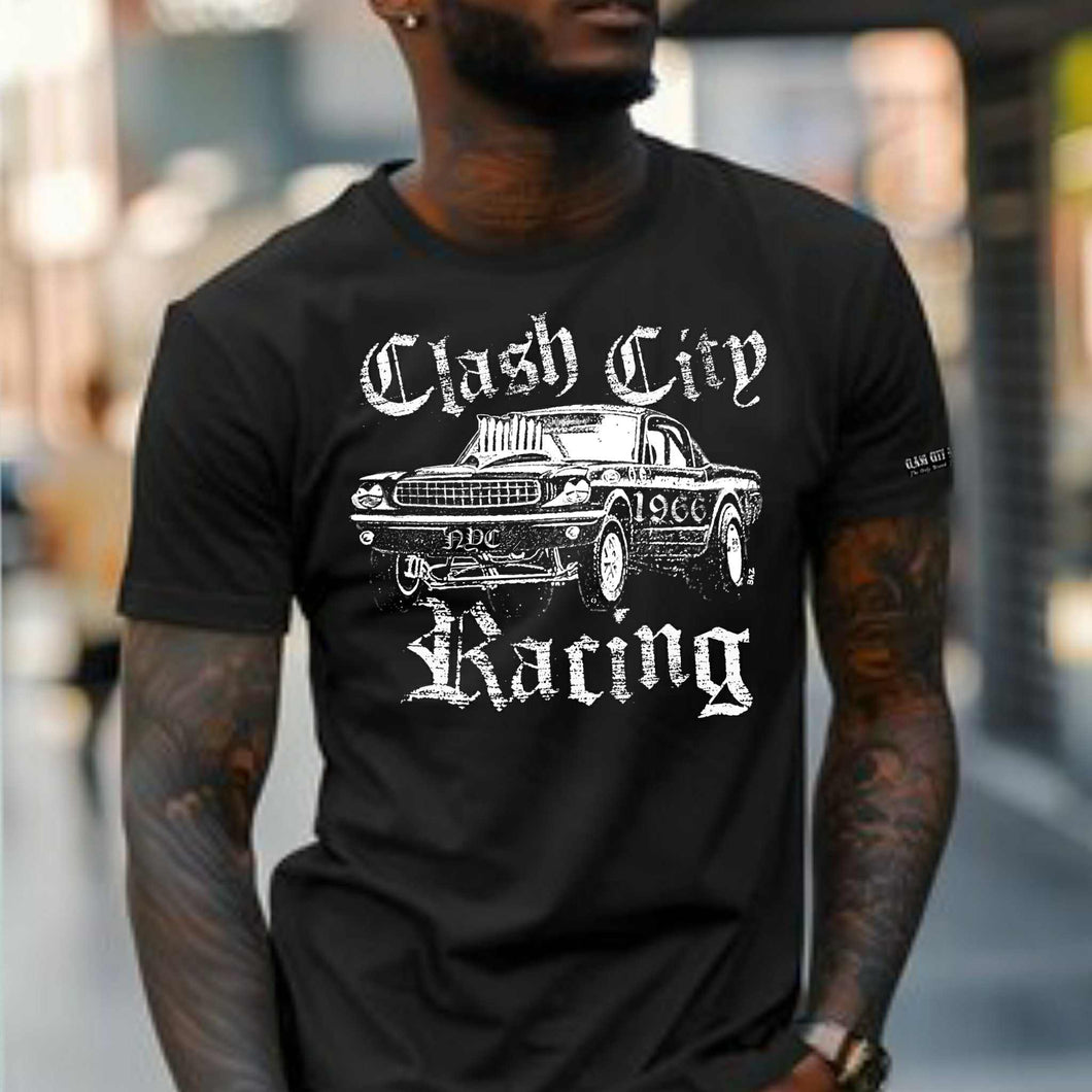 Clash City Racing Mustang Drag Racer tultex mens t shirt