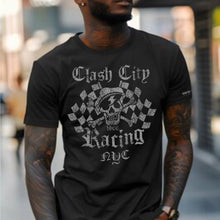 Load image into Gallery viewer, Clash City Racing Winner’s Skull Silver print tultex mens t shirt
