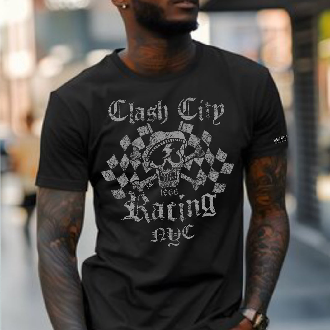Clash City Racing Winner’s Skull Silver print tultex mens t shirt