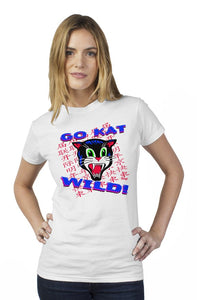 Go Kat Wild Japanese Rockabilly Cat tultex womens t shirt