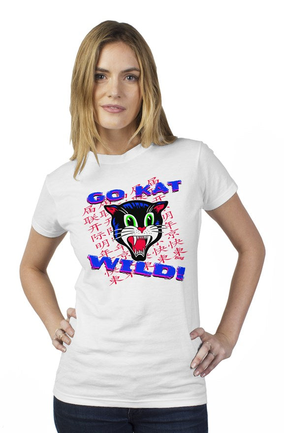 Go Kat Wild Japanese Rockabilly Cat tultex womens t shirt