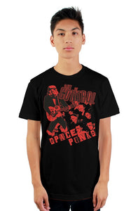 Space Punks Out Of Control RED on Black mens t shirt