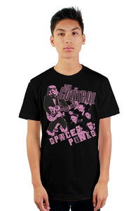 Space Punks Out of Control Pink on Black mens t shirt