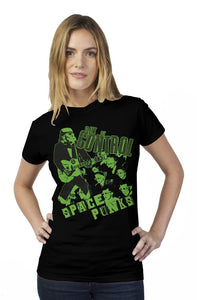 Space Punks Out Of Control Green print on Black womens t shirt