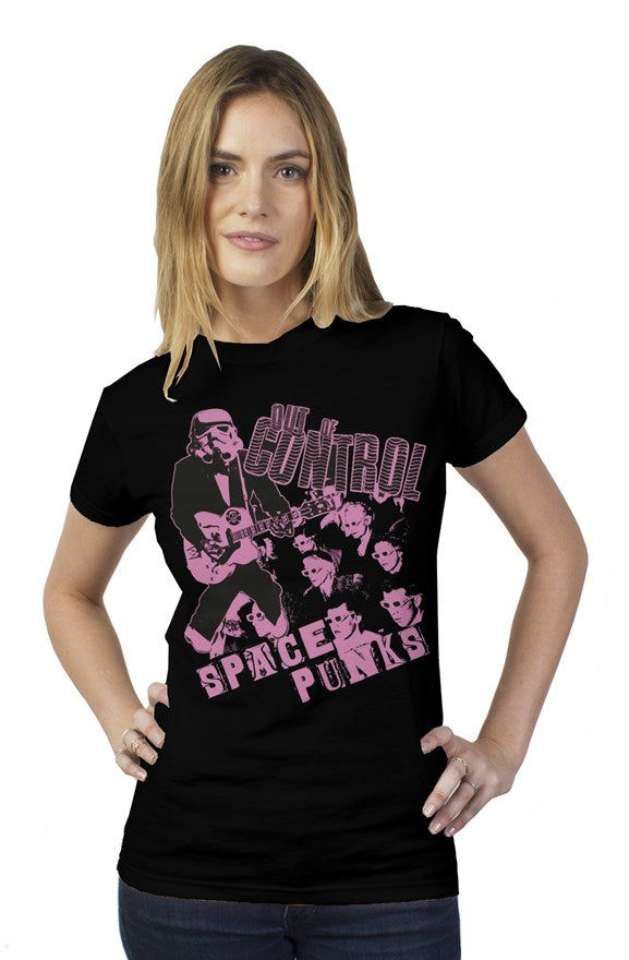 Space Punks Out Of Control Pink on black womens t shirt