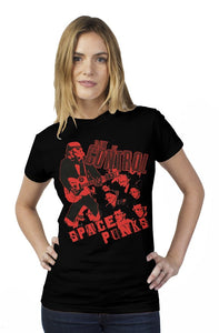 Space Punks Out Of Control Red on black womens t shirt