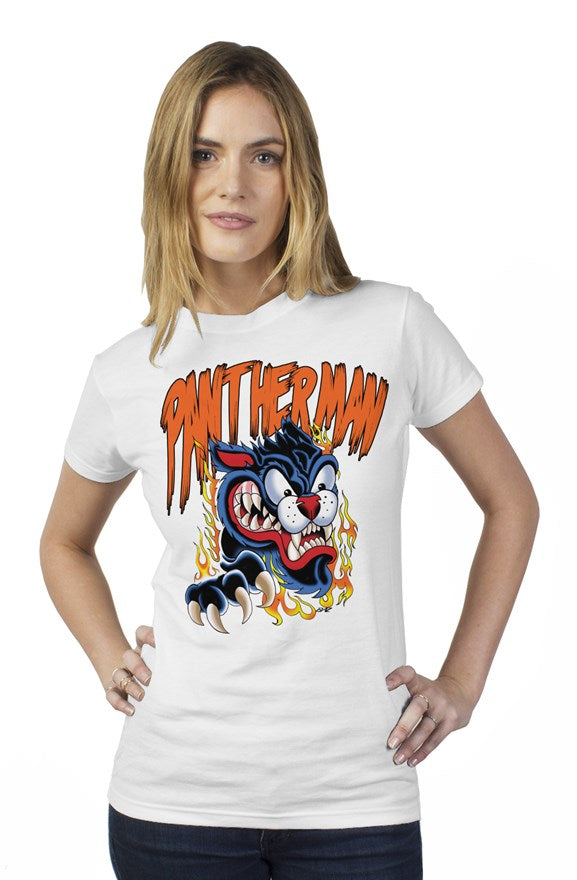 Pantherman Rockabilly White womens t shirt