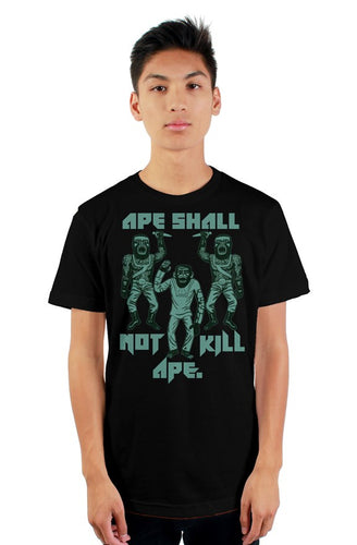 Ape Shall Not Kill Ape Teal on black tultex mens t shirt