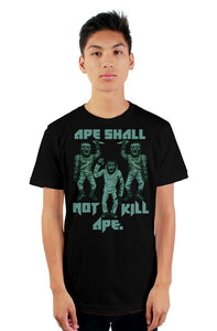 Ape Shall Not Kill Ape Teal on black tultex mens t shirt