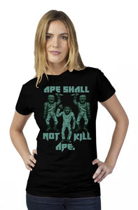 Ape Shall Not Kill Ape Teal on black tultex womens t shirt