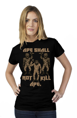 Ape Shall Not Kill Ape Brown print on black tultex womens t shirt