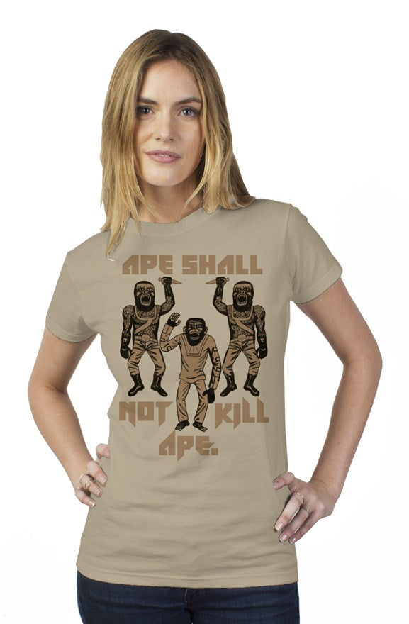 Ape Shall Not Kill Ape Brown print on Sand womens t shirt