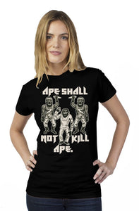 Ape Shall Not Kill Ape Cream print on black womens t shirt