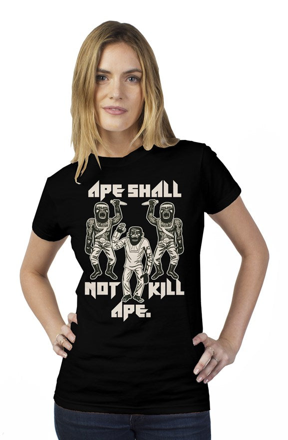 Ape Shall Not Kill Ape Cream print on black womens t shirt