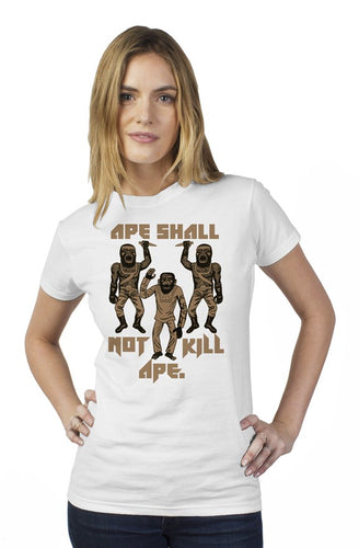 Ape Shall Not Kill ape Brown on White womens t shirt