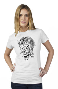 Weirdoh Alien Fink Extraña white womens t shirt