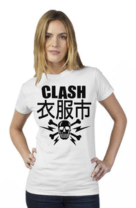 CLASH CITY APPAREL COMBAT ROCK SKULL white womens t shirt