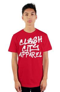 Clash City Apparel graffiti white on red mens t shirt