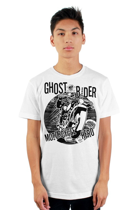 Ghost Rider Motorcycle Hero white mens t shirt