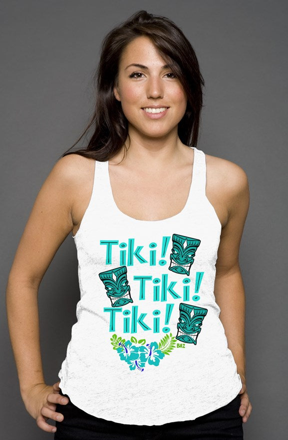 TIKI! TIKI! TIKI! Women's white racerback tank