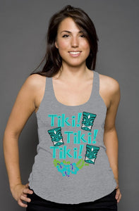 Tiki! Tiki! Tiki! women's grey racerback tank