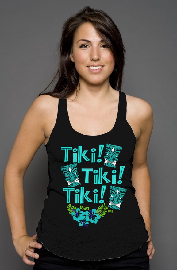 Tiki! Tiki! TIKI! Women's black racerback tank