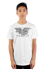 Load image into Gallery viewer, Clash City Tattoo Eagle Black lines white tultex mens t shirt
