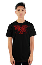 Load image into Gallery viewer, Clash City Tattoo Eagle red on black tultex mens t shirt
