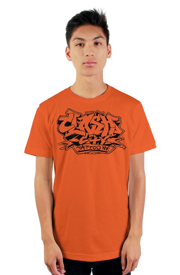 Clash City Tattoo Graffiti black on orange tultex mens t shirt