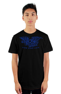 Clash City Tattoo Eagle blue on black tultex mens t shirt