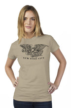 Load image into Gallery viewer, Clash City Tattoo Eagle black on sand tultex womens t shirt
