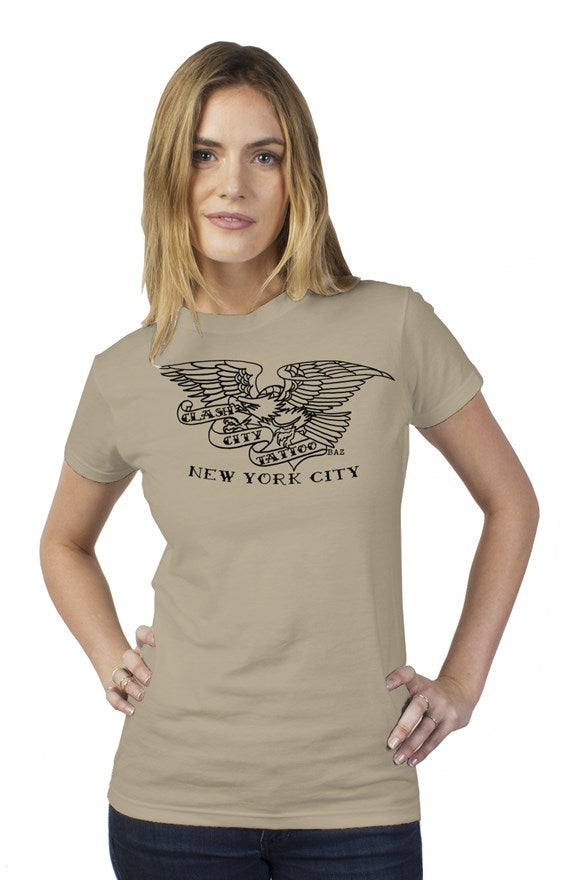 Clash City Tattoo Eagle black on sand tultex womens t shirt