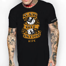 Load image into Gallery viewer, Clash City Tattoo Dice and Skulls design tultex mens t shirt
