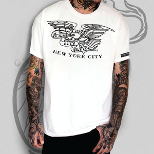 Clash City Tattoo Eagle Black lines white tultex mens t shirt