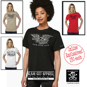 Clash City Tattoo eagle white on black tultex womens t shirt