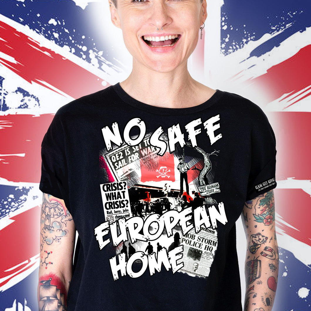 NO SAFE EUROPEAN HOME Signature Series black womens t shirt