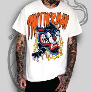 Pantherman Rockabilly  White mens t shirt